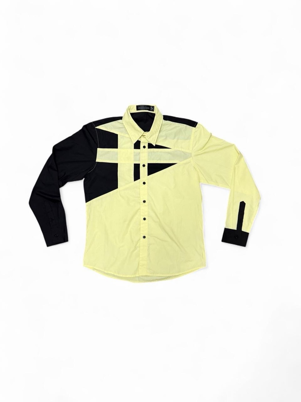 Jeansian Bright Yellow Black Colorblock Button-Up Shirt Men’s Medium Cyber Avant